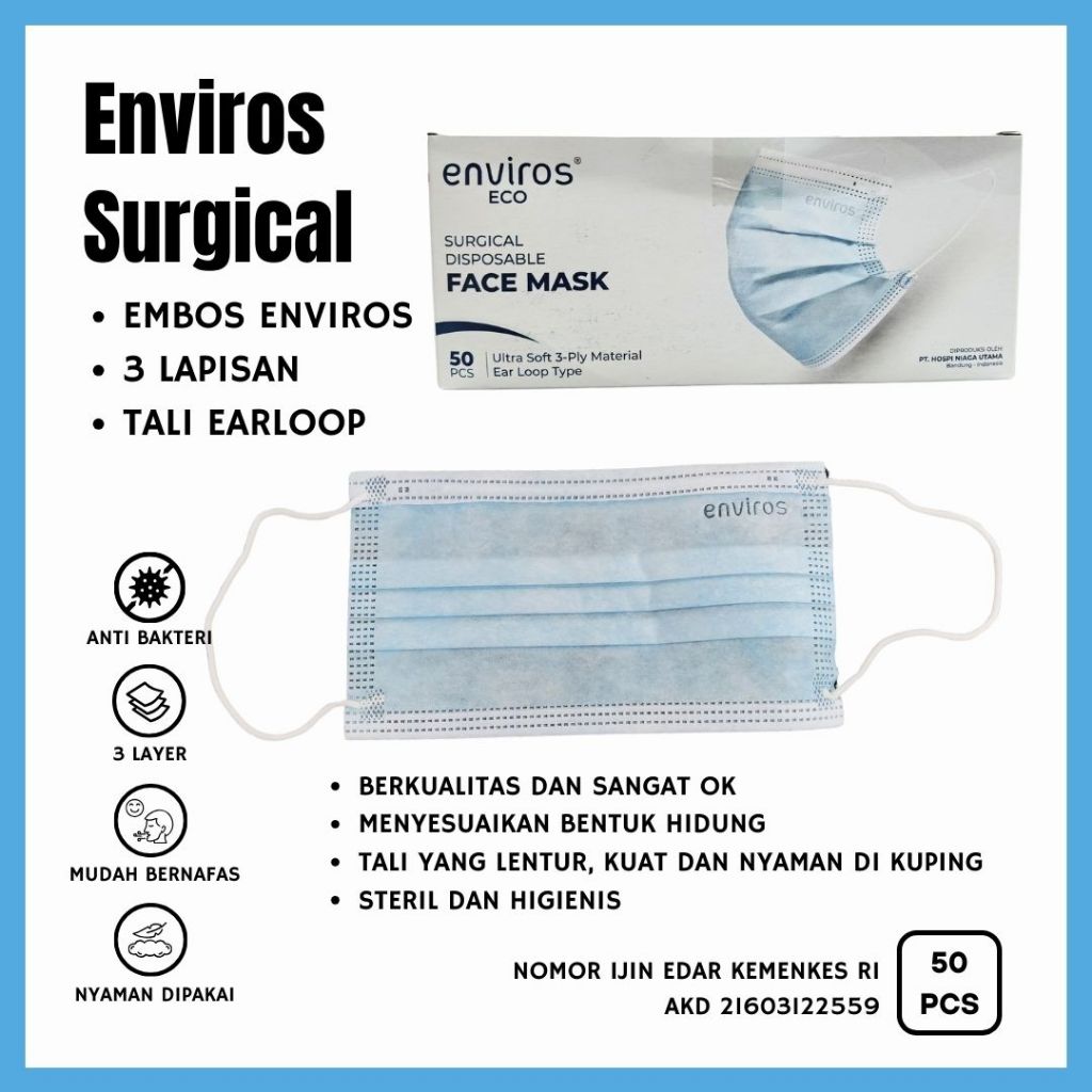 Masker Medis - merk JSP dan Enviros - Masker Earloop - Masker Kesehatan Medis - Masker - Surgical