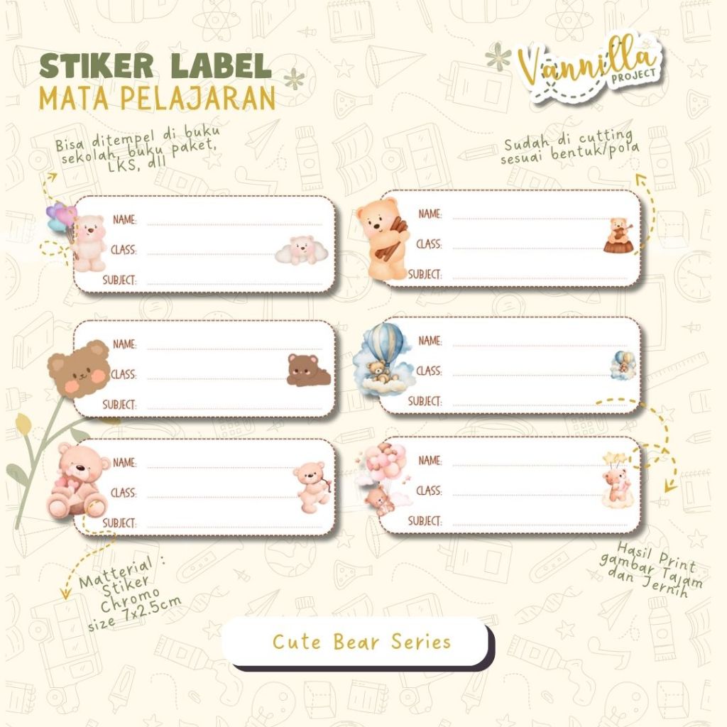 

30 PCS Stiker Mata Pelajaran BEAR Stiker Buku Sekolah
