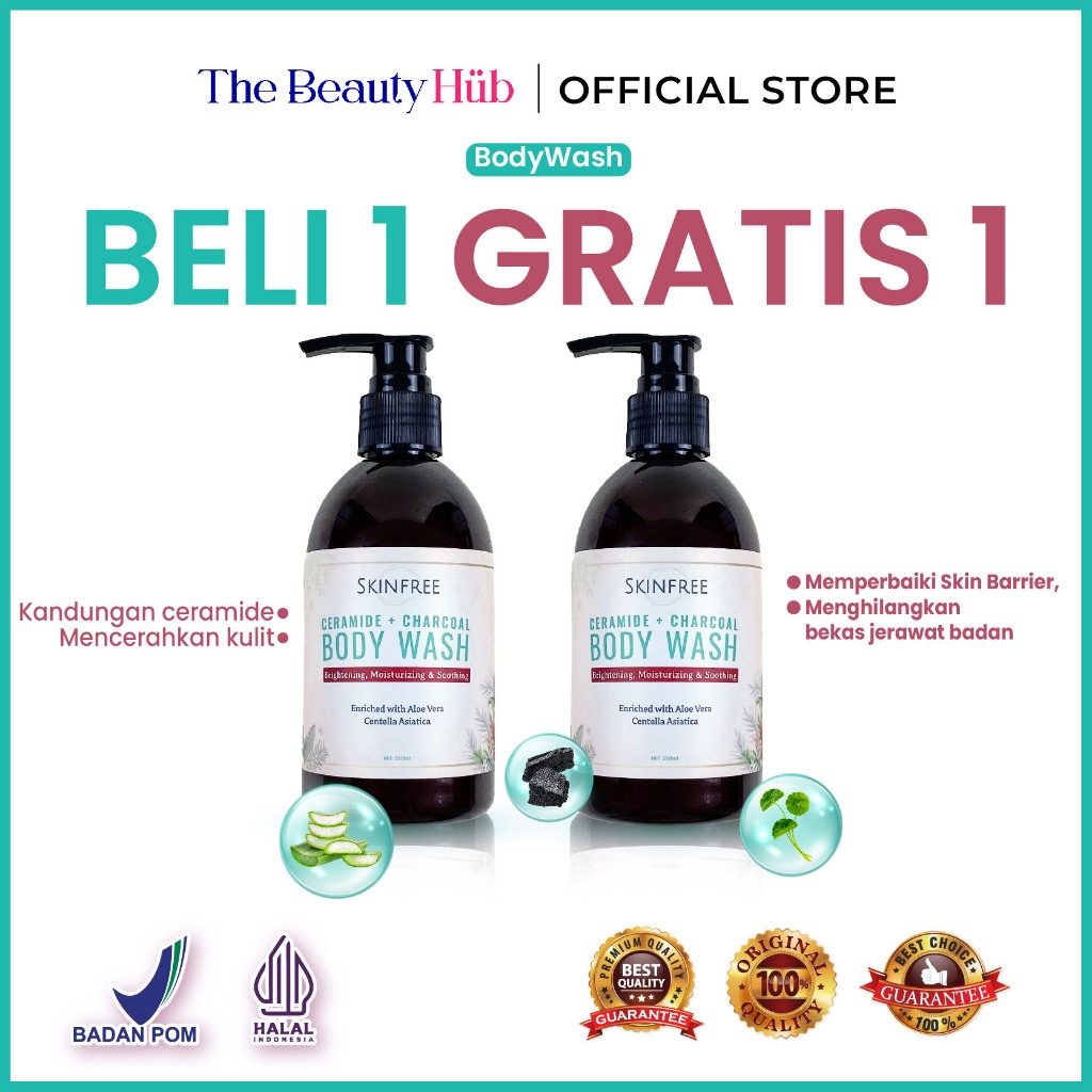 BELI 1 GRATIS 1 SKINFREE Sabun Mandi Pemutih Badan dan Muka Wajah Permanen Glowing Body Wash Cair Wh
