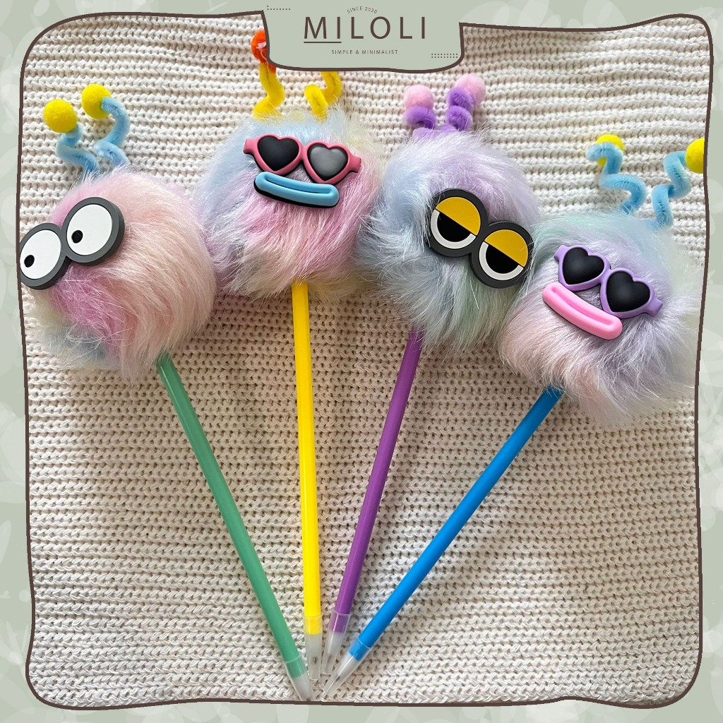 

[MILOLI] 1pcs UGLY RAINBOW PEN Big eyes Braided Doll Gel Pen Cartoon Ballpoint 0.5mm Pena gel cair - D0086