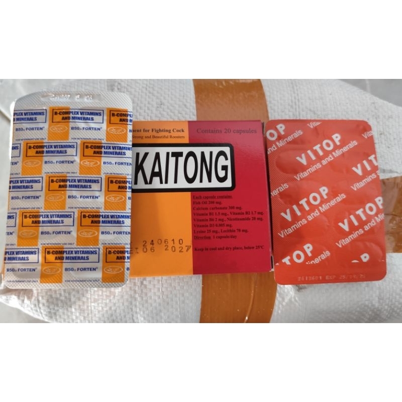 PAKET RAWATAN UNTUK AYAM KAITONG PLUS B50 FORTEN B COMPLEX PLUS VITOP VITAMIN AYAM ADUAN LAGA 5 CAPS