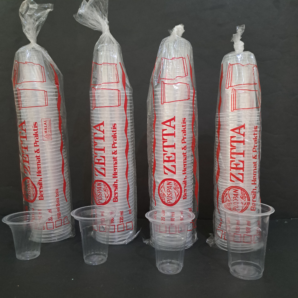 1 PAK GELAS PLASTIK BENING CUP AQUA / GELAS KOPI / GELAS ICE CREAM 120ML 130ML 160ML 220ML TUTUP ECE
