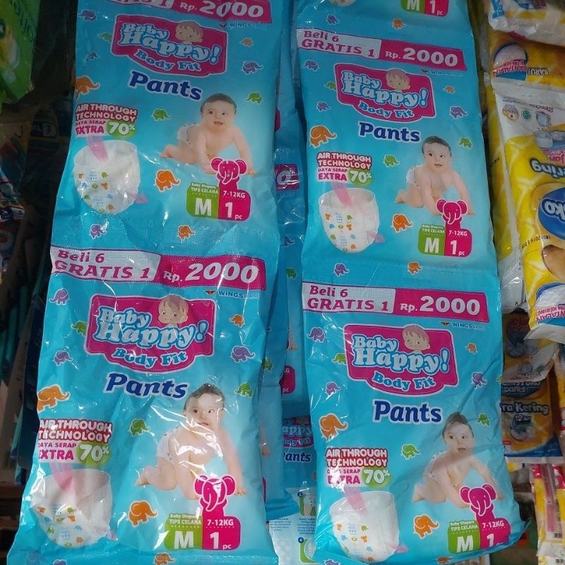 BABY HAPPY size M 1Dus [KARTON] / Baby Happy Pants Body Fit Size M / Popok Baby Happy size M Renteng