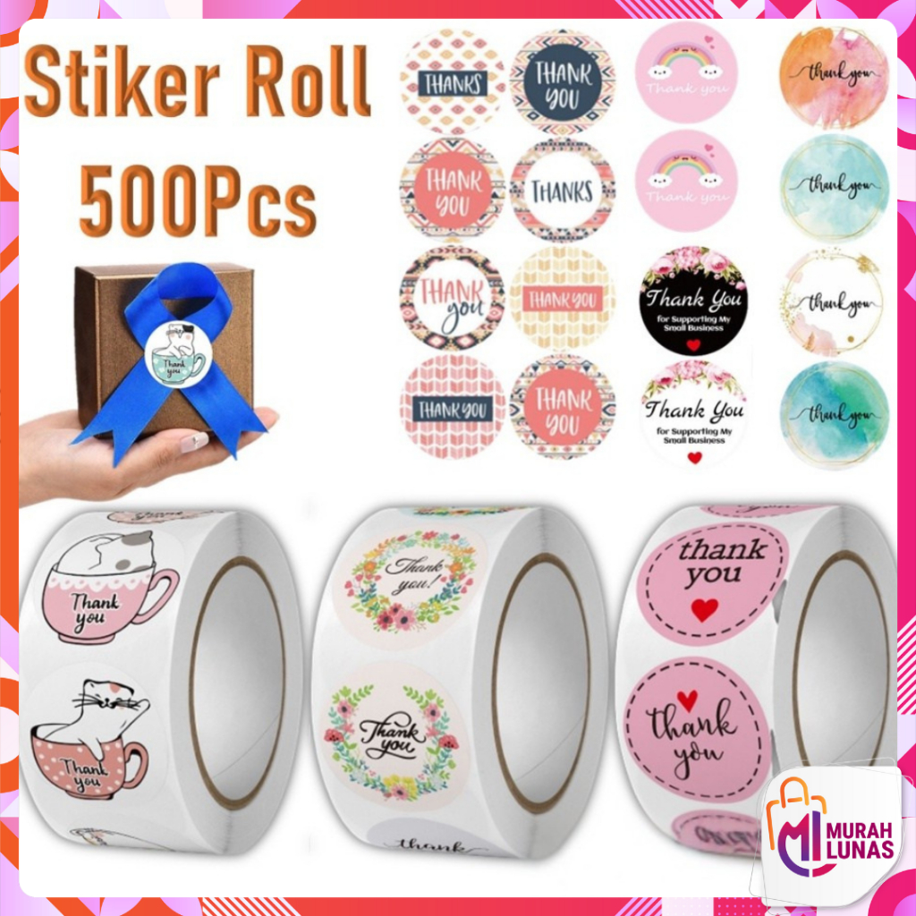 

MUNAS Sticker Thank You Roll Isi 500 Pcs Stiker Terima Kasih Warna Self Adhesive Seal Label Roll Sticker Thank You 2.5Cm Tempelan Ucapan Terimakasih Bulat 500pcs Segel Order Packing Motif Bunga Love Serbaguna