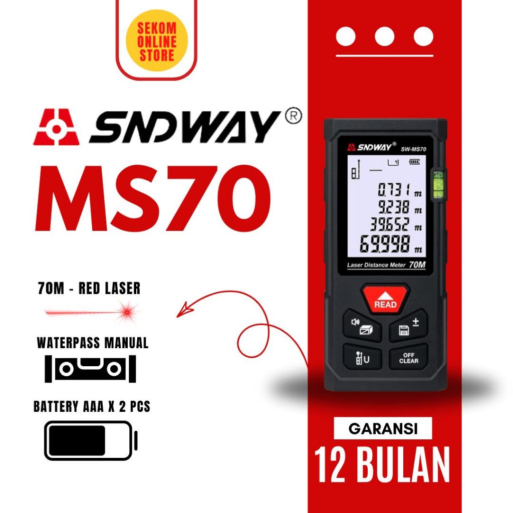 SNDWAY MS70 Alat Ukur Jarak Digital Laser Distance Meter
