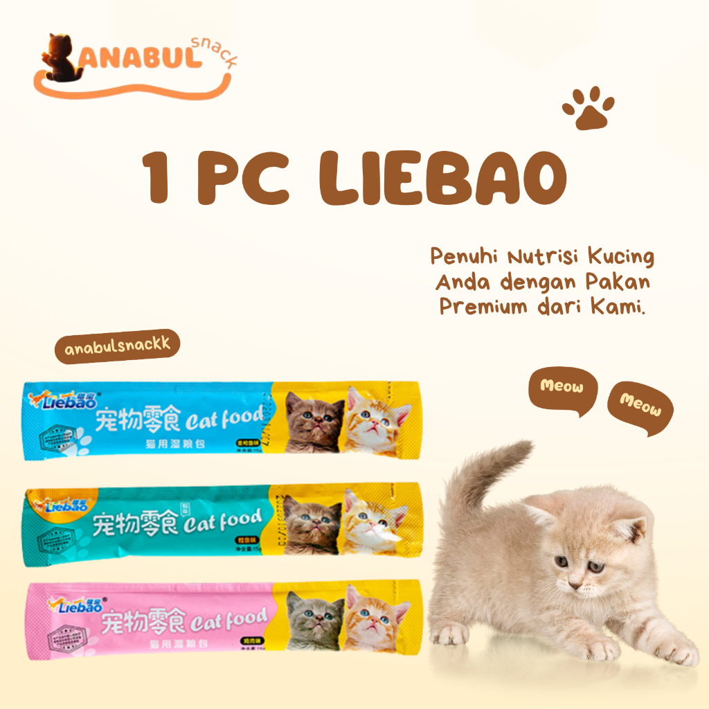 1 PC Liebao snack kucing 15 gram 3 varian rasa import dari china