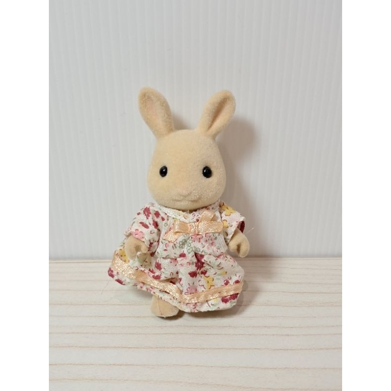 Sylvanian Families - Milk Rabbit Sister Hand Gripped (Vintage) Dress Bunga Merah Kuning Pita Kuning