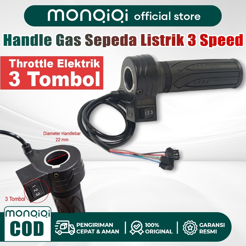 TERLARIS Handle Gas Sepeda Listrik 3 Speed Throttle Gas Sepeda Listrik 3 Speed Motor Listrik Stang