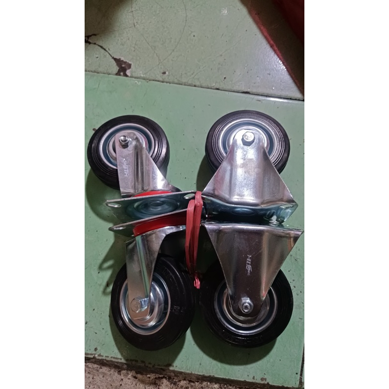 Roda Troly Etalase 4" 1 Set 4pcs / Roda Troli Etalase Karet Hitam Set 4 inch