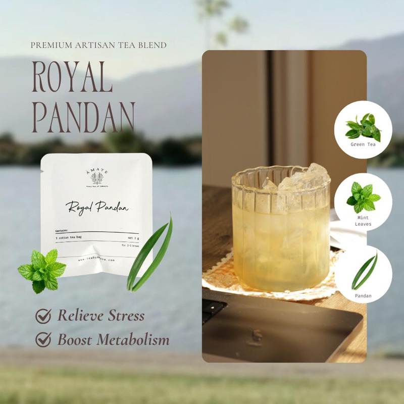 

AMATE - Royal Pandan, Premium Artisan Cotton Tea Bag Pandan Green Tea Tisane Tea Blend Green Organic