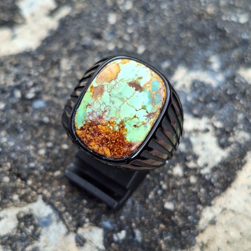 Natural Batu Pirus Persia Hijau Tosca Serat Emas