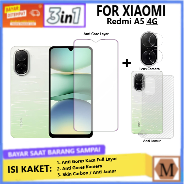 Paket 3in1 Tempered Glass Xiaomi Redmi A5 4G Full Cover Anti Gores Kaca Full Layar Screen Protector 