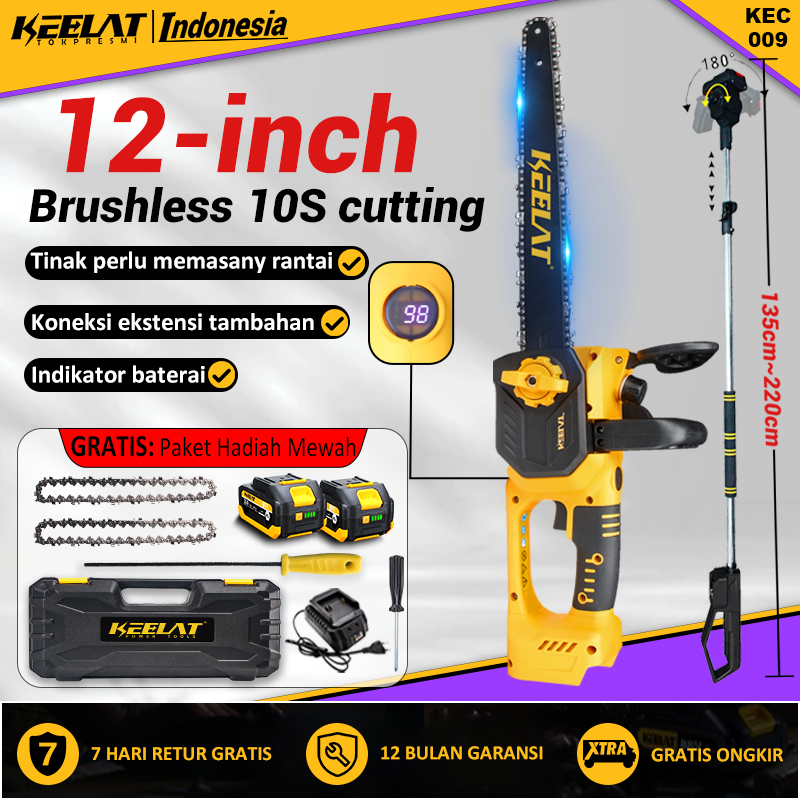 KEELAT Cordless Chainsaw Gergaji Mesin Lithium Gergaji Rantai Elektrik Portable Genggam Lithium KEC0