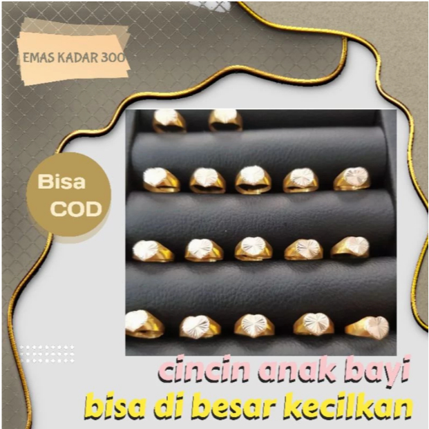 Cincin bayi emas kadar 300 6 karat. Model kotak dan love