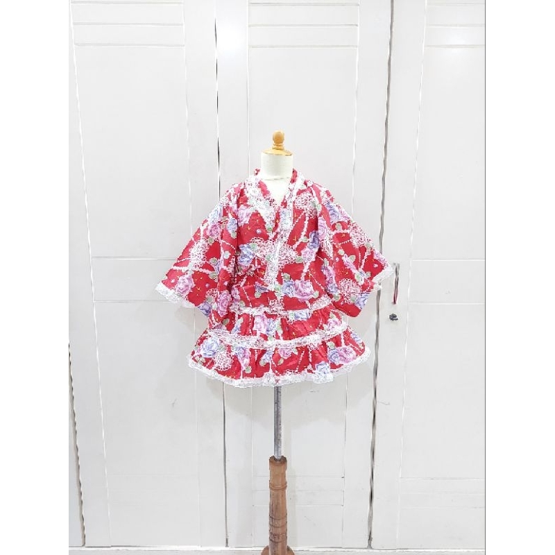 Set kimono lace red anak lucu kawai kawaii lucu tralala mezzo piano bandai ban dai lolita babydoll l