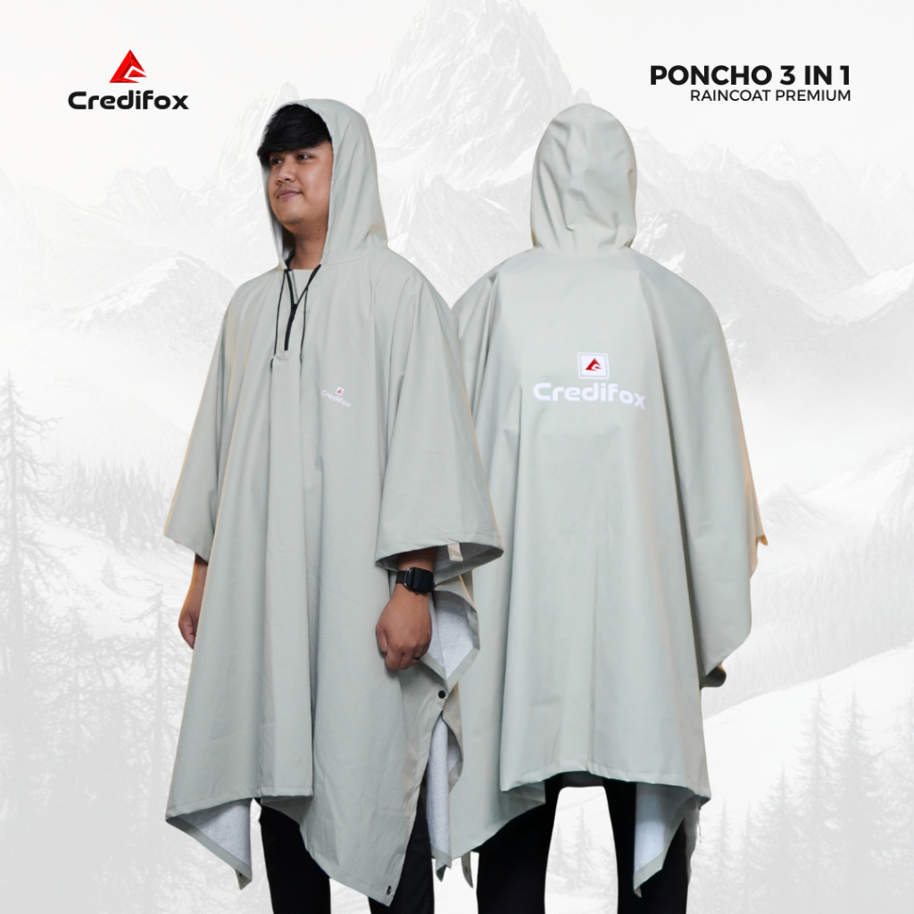 CREDIFOX Jas hujan ponco 3 In 1 bahan taslan balon seamsealed waterproof - jas ujan ponco multifungs