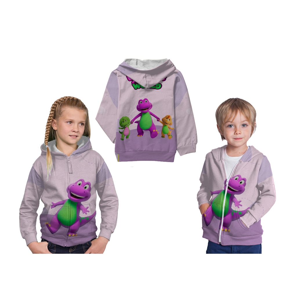 Jaket Hoodie Anak Animasi Kartun Dino Barney's World  Art 01 & 02Full Printing Free Custom