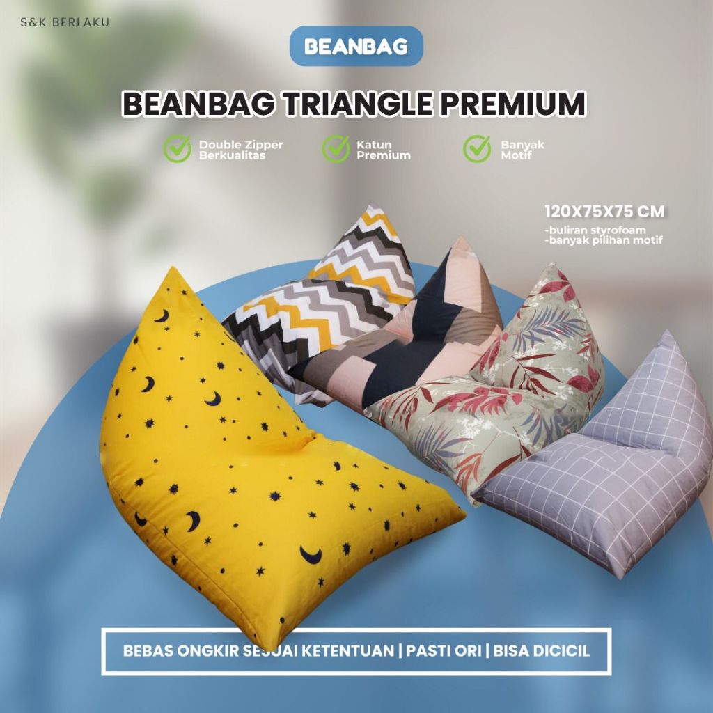 HOMELIVING-TRIANGLE BEAN BAG - BEAN BAG MURAH - BEAN BAG SOFA- SOFA SANTAI - SOFA PANTAI