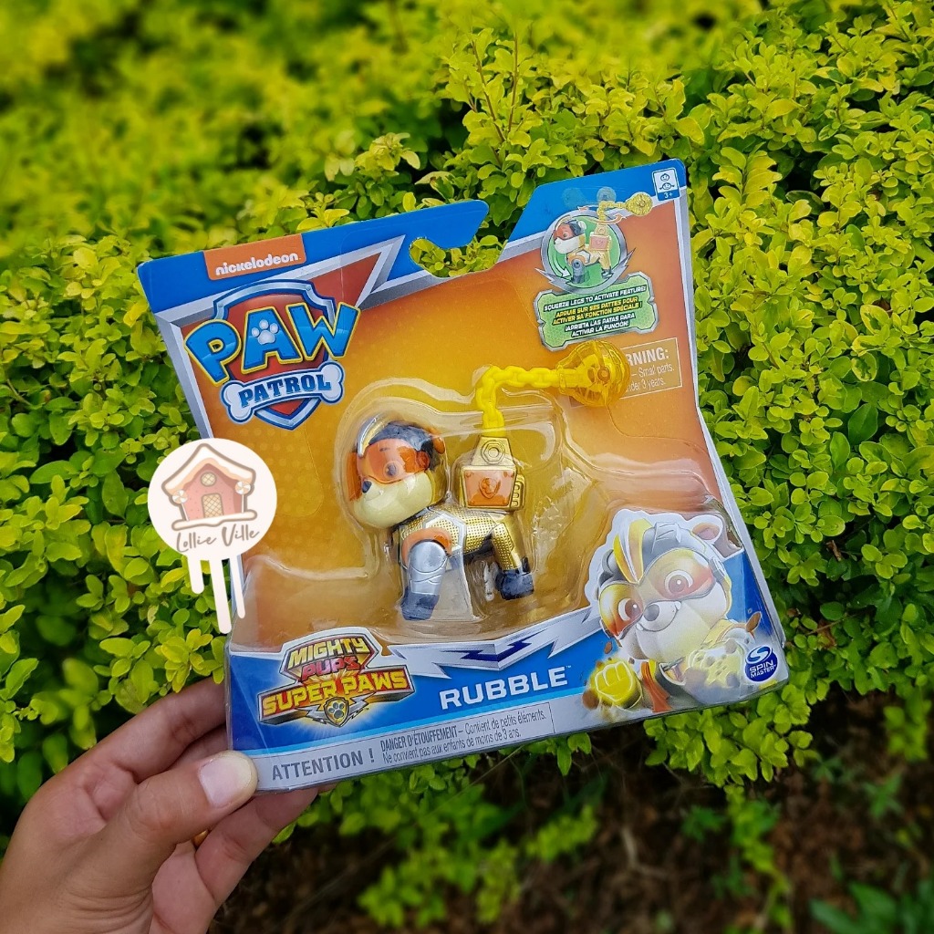 Paw Patrol Mighty Pups Super Paws Rubble Figure with Backpack