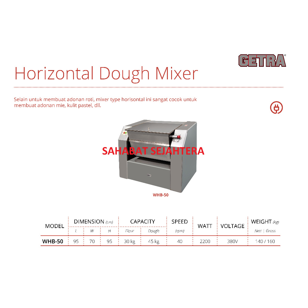 Horizontal Dough Mixer Adonan Roti WHB-50 | Mesin Pengaduk Adonan Kental Heavy Duty