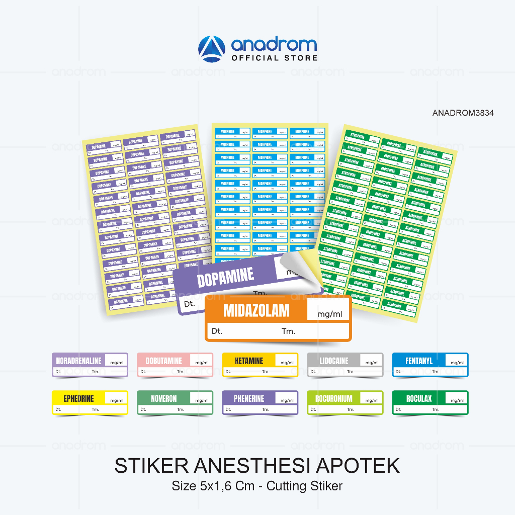 

[125 pcs] Stiker Anesthesi Apotek RS | Stiker label obat l | Stiker Anesthesi Size 5x1,6 cm | Anadrom 3834
