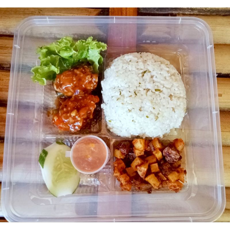 

nasi daun jeruk ayam gulung sayur teriyaki