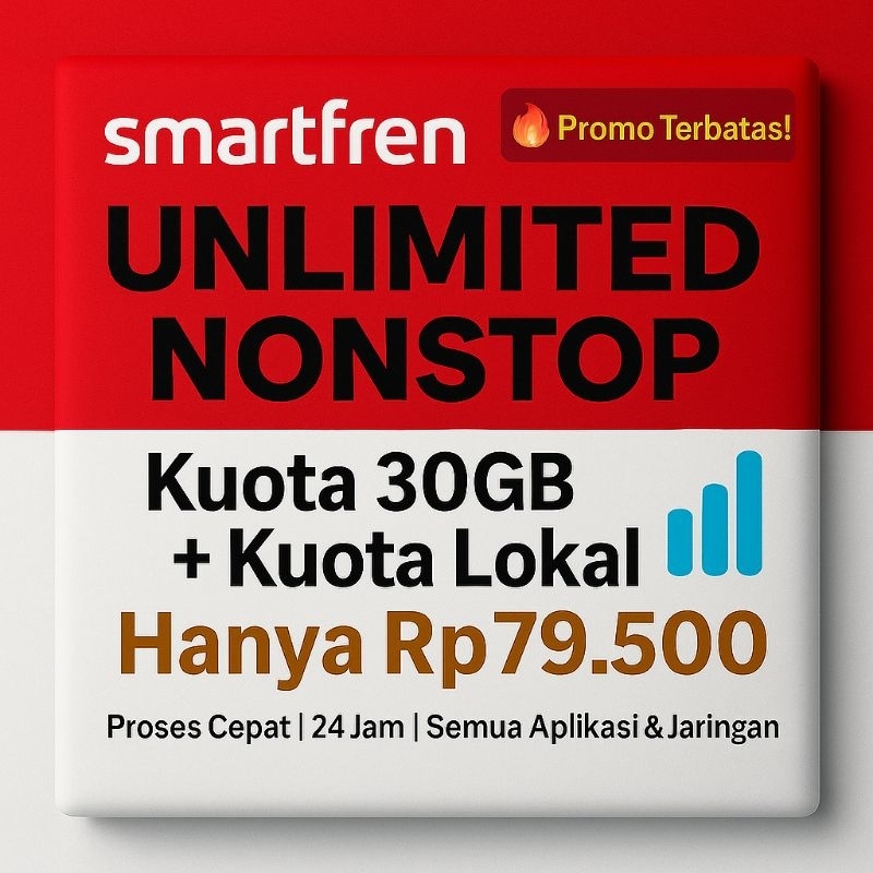 Kuota Smartfren | Paket Data Smartfren UNLIMITED NONSTOP Smartfren 30GB + Lokal | Cuma 79 Ribu Inter
