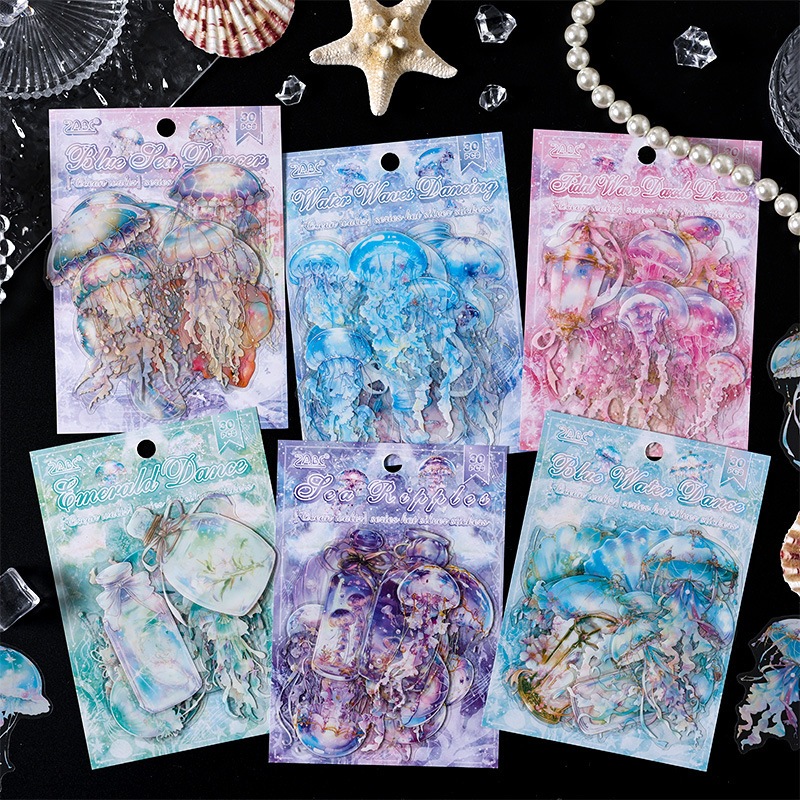 

[Artopia] 30pcs Sticker Ocean Waltz OW Stiker Mahkluk Laut Ubur Ubur Jellyfish Ikan Botol