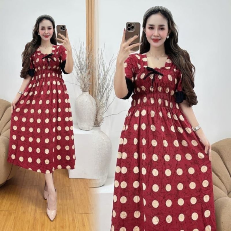 TALIA DRESS SMOK JUMBO LD 120 LENGAN TUMPUK RAYON PREMIUM MODEL TERBARU / DASTER SMOK RAYON POLOS / 