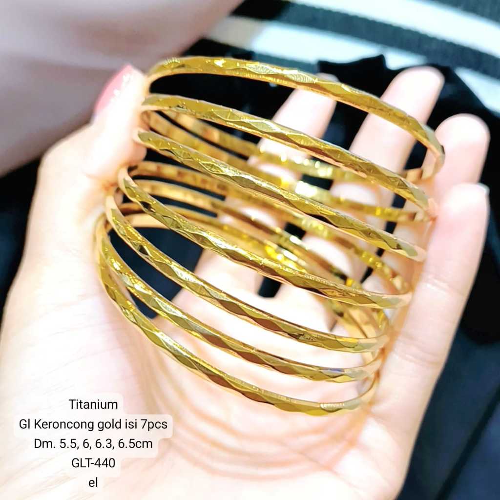Gelang Titanium Keroncong Ukir Gold isi1,3, DAN 7 pcs GLT-440