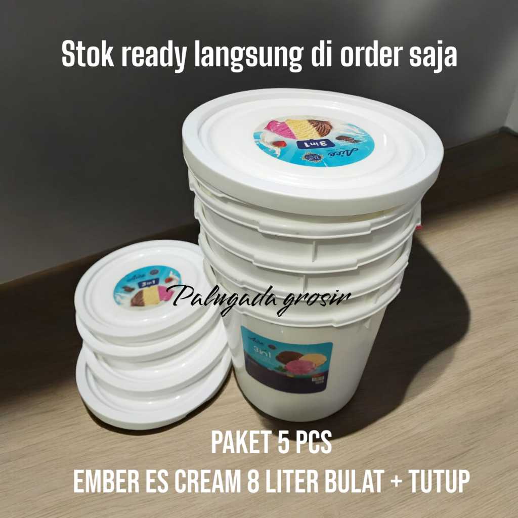 5 Pcs Paket Ember Es Cream Bulat Kotak 8 Liter + Tutup / Ember Es Krim 8 Liter