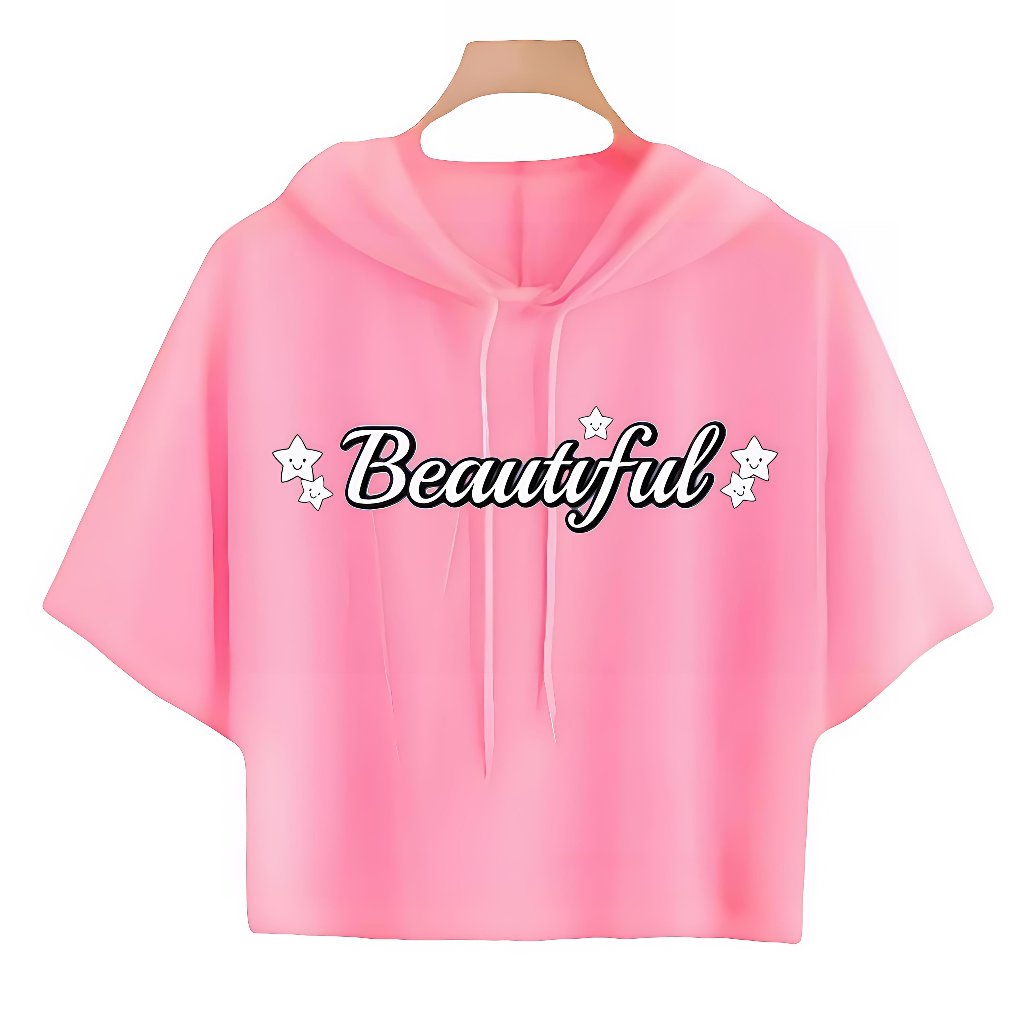 kaos Hoodie crop anak perempuan beautiful baju anak perempuan kaos Hoodie crop top lengan pendek