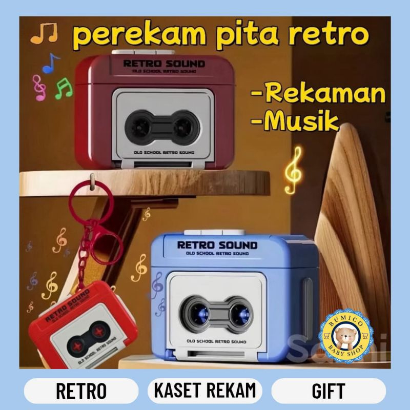 Gantungan Kunci Tape Recorder Perekam Suara Retro Mini