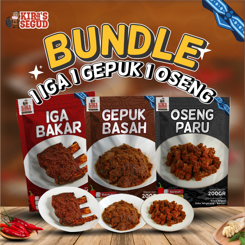 

Paket Lauk Komplet: Iga Bakar, Gepuk, Oseng Paru – Pedas Gurih Siap Santap | KIRA’s SEGUD