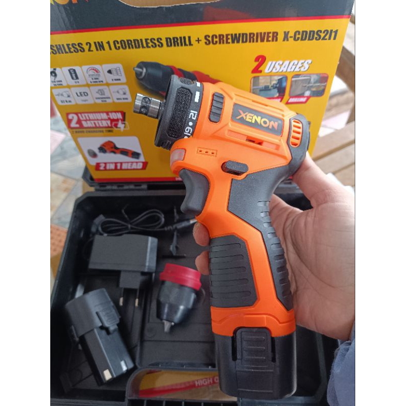 XENON Bor + Screwdriver Brushless Baterai 12V - 2Fungsi Bor + obeng cordless 12 volt 2 baterai
