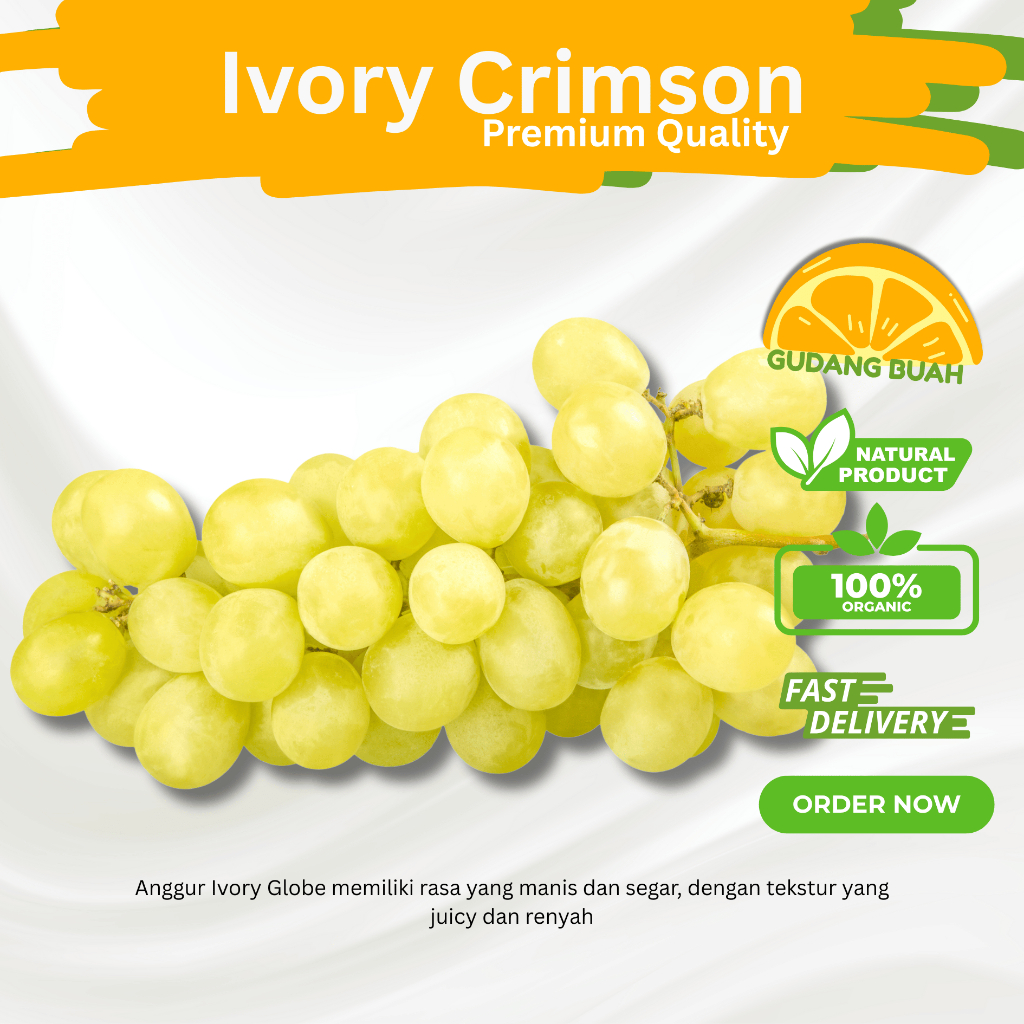Buah Anggur Hijau Australia Manis Kriuk Non Biji / Anggur Ivory Hijau 950 - 1kg
