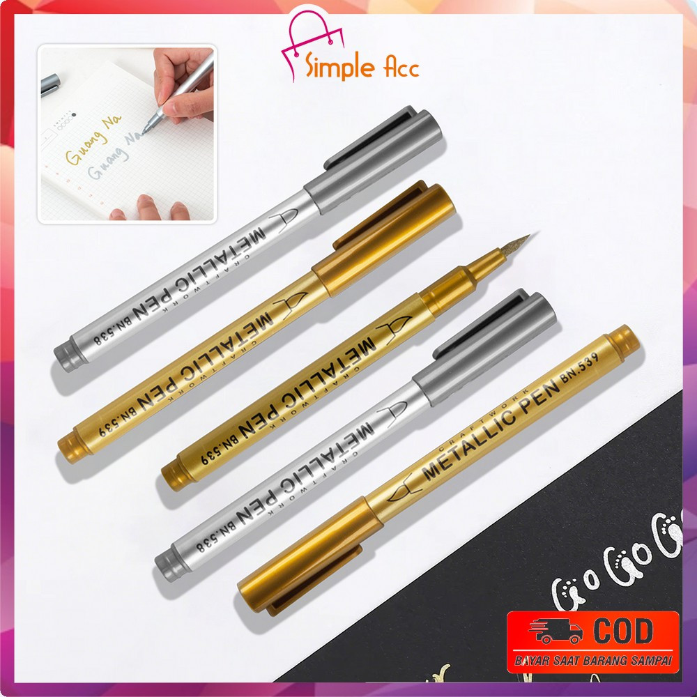 

DO-A118 Spidol Warna Metalik Gold Silver Waterproof Metallic Craftwork Pen Marker / Scrapbook Pen Spidol Tinta Metalik Emas Perak Serbaguna