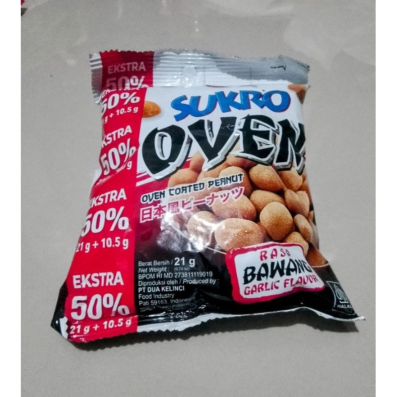 

Kacang Sukron oven rasa bawang 21g extra 50% renceng isi 10pcs