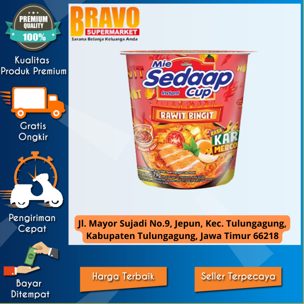 

Bravo Supermarket Tulunagagung - Sedaap Mie Instan Cup Kari Mercon 79 gr