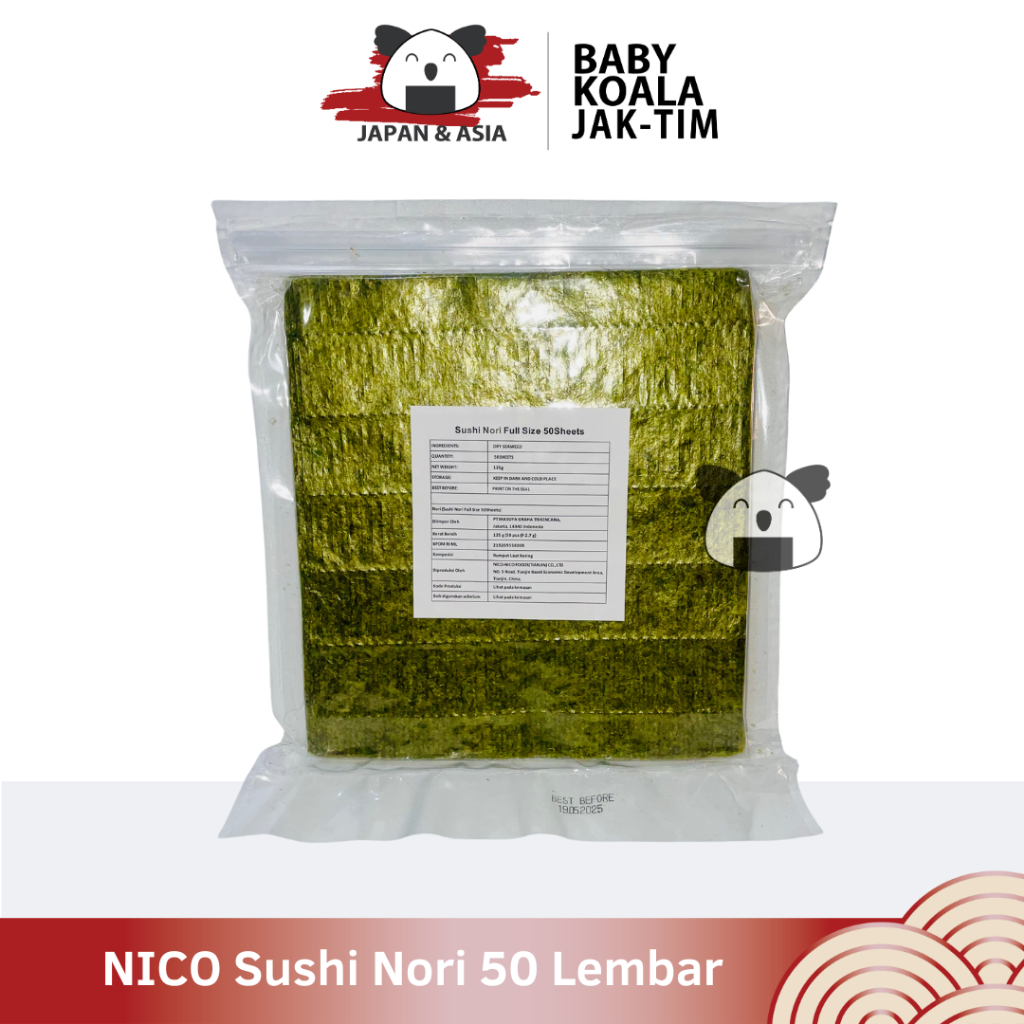 

NICO Sushi Nori Rumput Laut Full Size 50 S │ Nori Gimbab Import Lembar Rumput Laut - Jaktim
