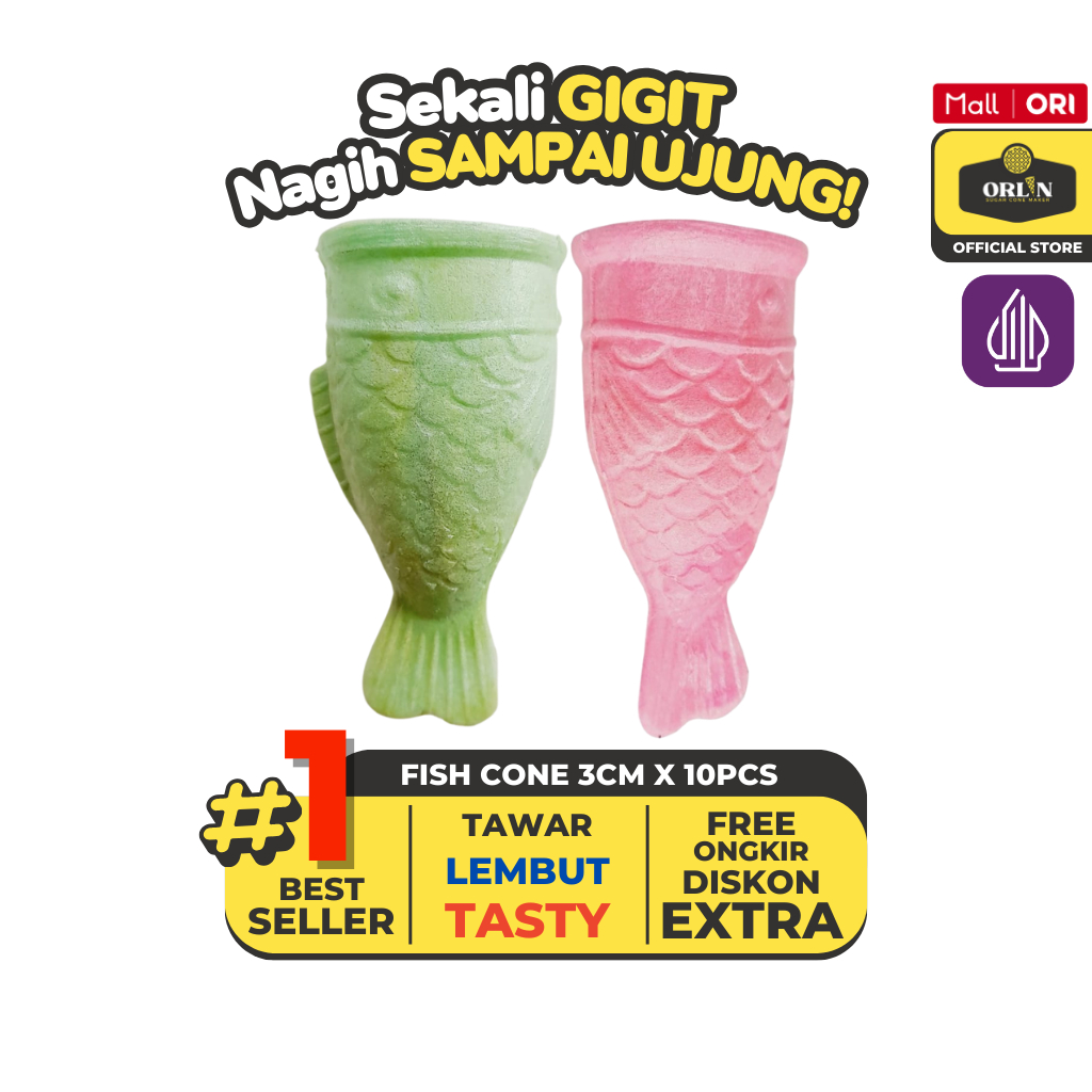 

ORLIN Wafer Fish Cone Ice Cream Isi 3cm x 9cm Isi 10pcs Sekali Gigit, Nagih Sampai Ujung