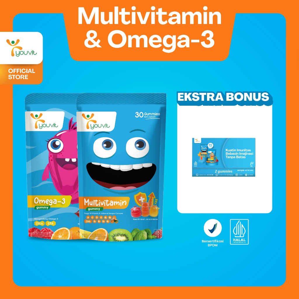 [FREE GIFT] Youvit Multivitamin Anak dan Omega 3 Anak 30 Hari dengan Minyak Ikan dan DHA untuk Imuni