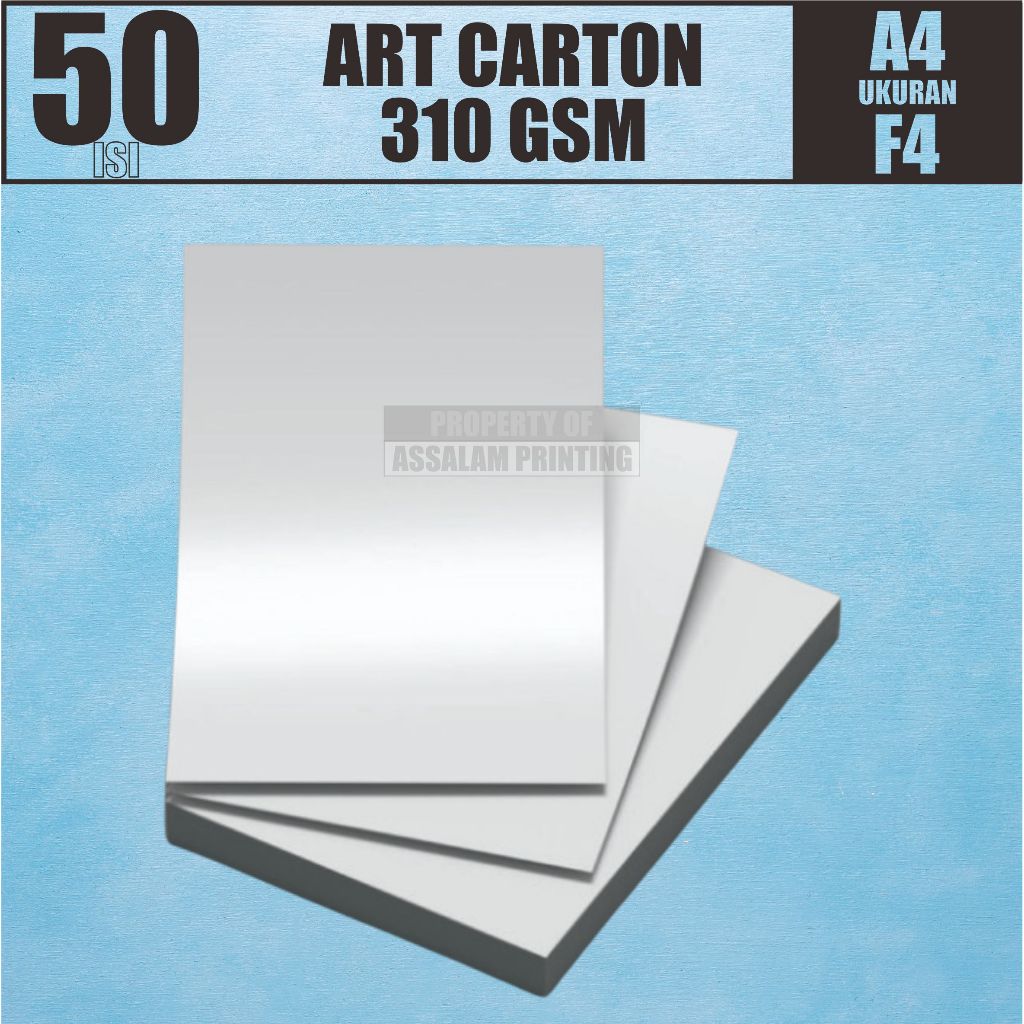 

50 Lembar Kertas Art Carton Paper 310 Gsm Tebal Ukuran A4 F4 Mengkilap