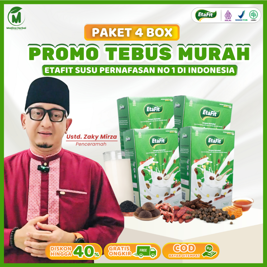 

ETAFIT - Obat Herbal Pernafasan - Susu Kambing Etawa Murni 100% Asli Original - Paket 4 Box