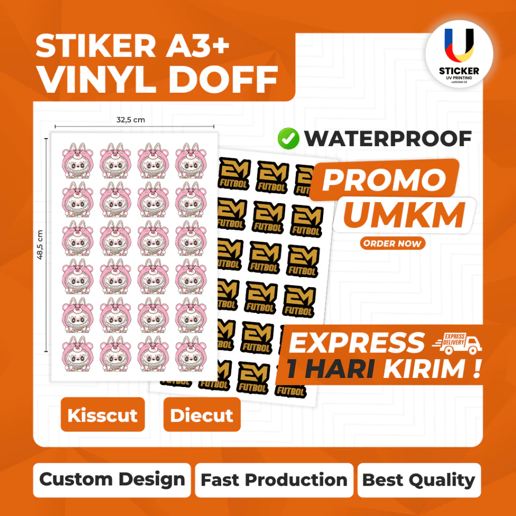 

Cetak Stiker Custom Matte Doff A3+ (SUDAH CUTTING)