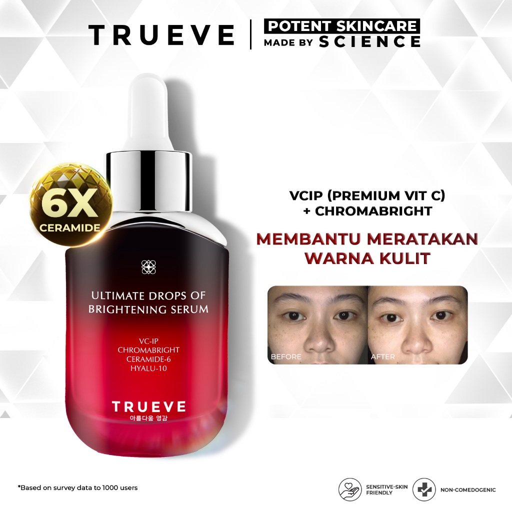 TRUEVE Ultimate Drops of Brightening Serum - Serum Pencerah Wajah, Perawatan Wajah Antioksidan dan M