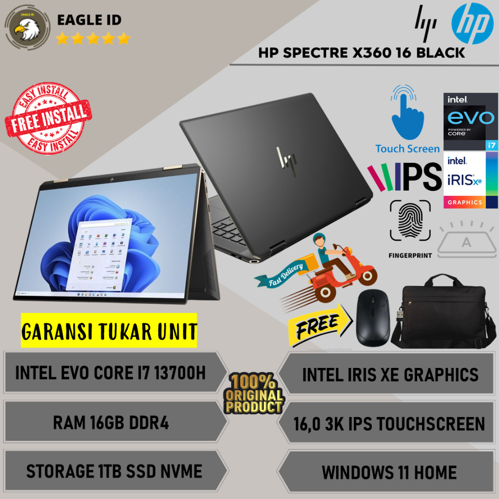 Laptop Ultrabook HP SPECTRE X360 16 Intel i7 13700H Ram 16GB DDR4 1TB SSD 16.0" 13K IPS Touchcreen W