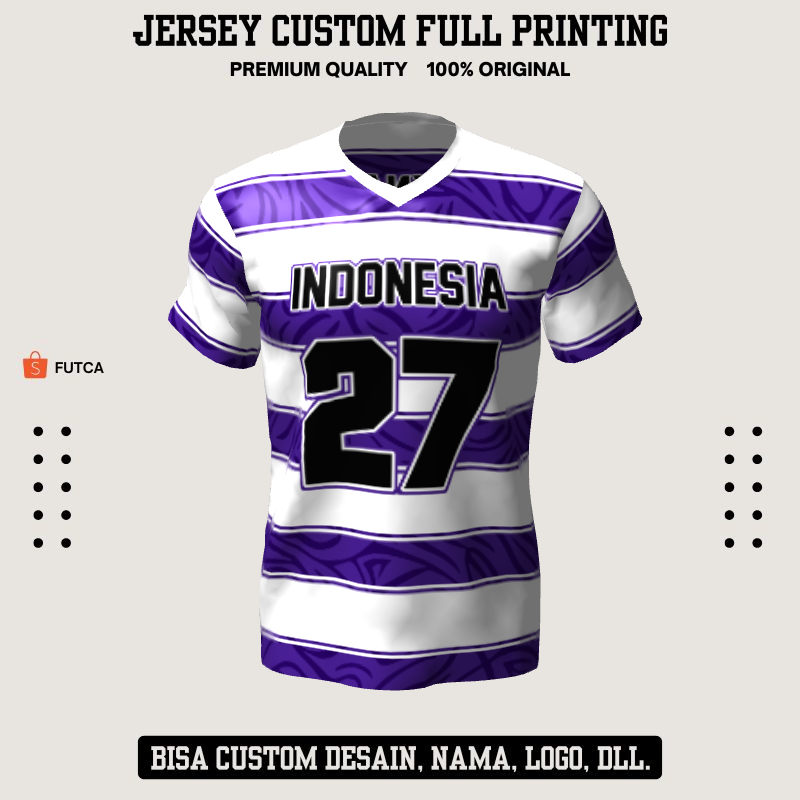 Kaos Jersey Futsal Retro Vintage Putih Ungu Motif Abstrak Garis 468 - Jersey Baju Olahraga Custom Fu