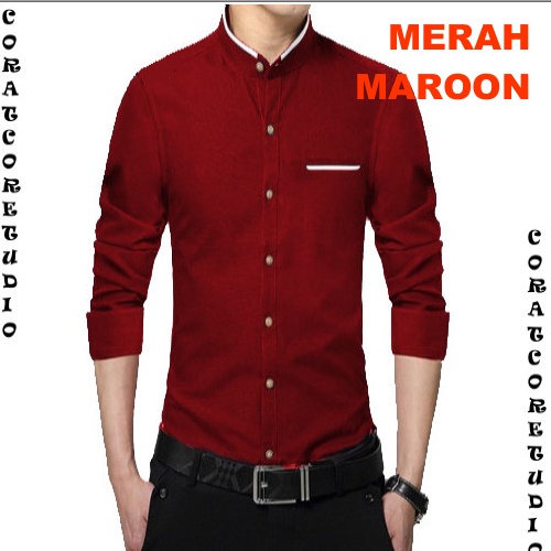 CHAMELEON Kemeja Cowok Hem Pria Shanghai Koko Kerah Mandarin Kemko Baju Muslim Yaman Pakaian Kurta J