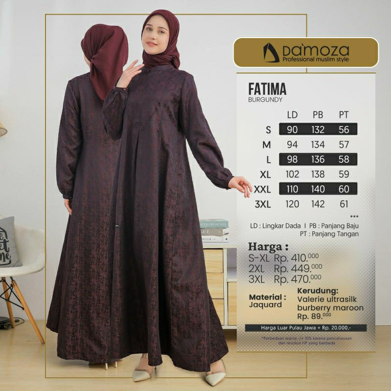 Damoza - Fatima Burgundy Gamis Dress Wanita Mewah Elegant Acara Formal Nonformal